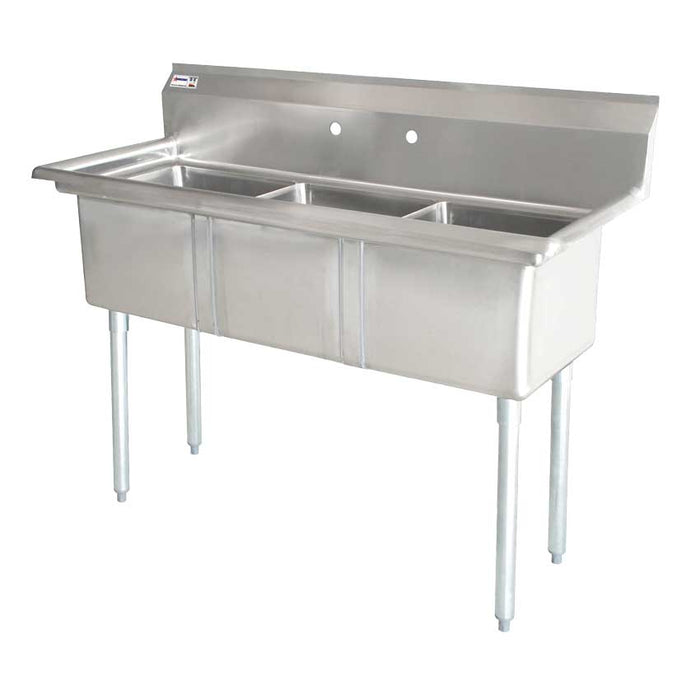OMCAN 18″ x 18″ x 11″ Three Tub Sink with 3.5″ Center Drain and No Drain Board