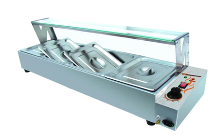 Omega ZEB-84 Electric Bain Marie with Glass Guard - Fits 4 PCs 1/2 Size Pans