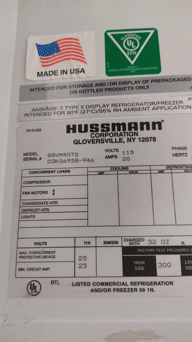 HUSSMAN CORPORATION GLOVERSVILLE GSVM4072