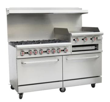 Canco 60" Commercial Natural Gas 6 Burner Stove Top Range with 24″ Griddle/Broiler and 2 Ovens RGR60-GS24
