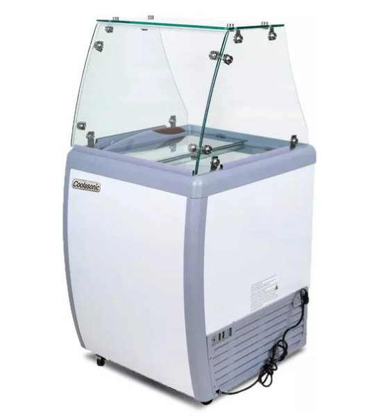 Coolasonic DC-160Y 26" Ice Cream Dipping Cabinet / Freezer with Flat Sneeze Guard and 120 L Capacity - 4 tubs Capacity