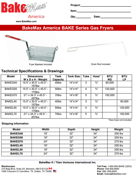 BakeMax BAKE Series Gas/Propane Fryers (Specify Gas or Propane)