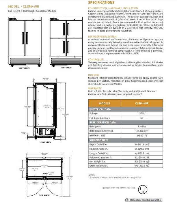 Centerline by Traulsen CLBM-49R-FS-LR 54" Two Section Reach In Refrigerator, 115v