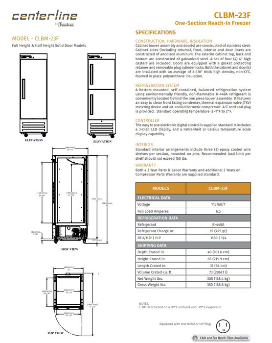 Centerline by Traulsen CLBM-23F-FS 27" One Section Reach In Freezer, 115v