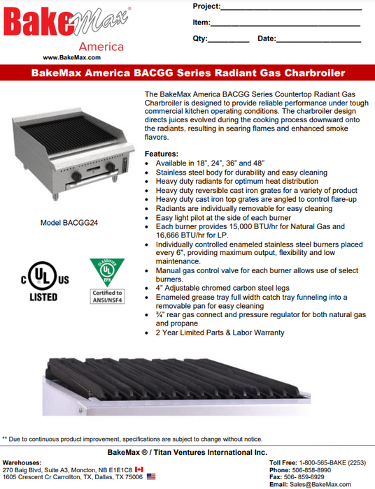 BakeMax America BACGG Series Radiant Char Broiler (Various Sizes)