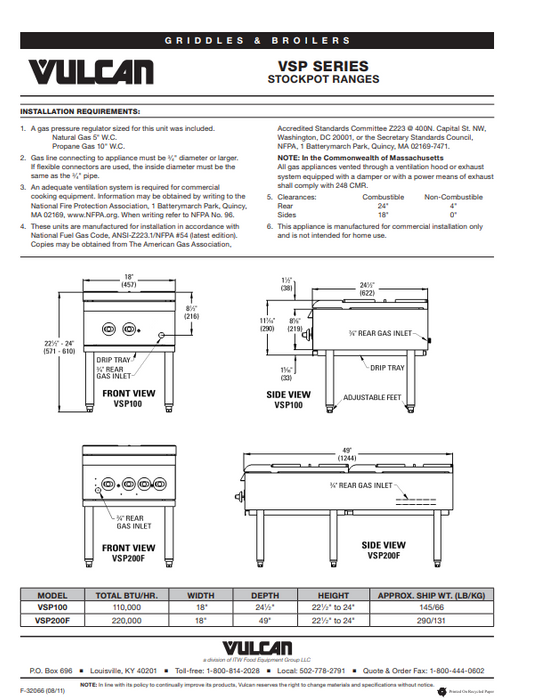 Vulcan VSP100 Natural Gas Stock Pot Range