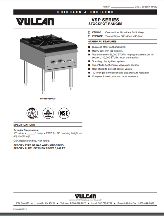 Vulcan VSP100 Natural Gas Stock Pot Range