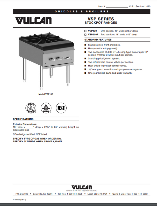 Vulcan VSP100 Natural Gas Stock Pot Range — Gorka's Food Equipment