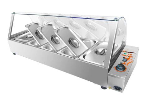 Omega ZEB-94 Electric Bain Marie with Curved Glass Guard - Fits 1 PC 1/2 Size & 4 PCs 1/3 Size Pans