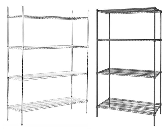 Canarac Chrome/Black Epoxy Wire Shelf Kits (72" High, 4 Shelves) - Various Sizes