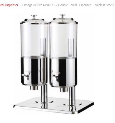 Omega Deluxe AT90123-2 Double Cereal Dispenser - Stainless Steel Finish