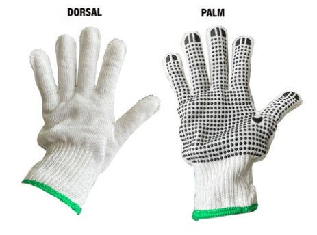 Canaquip Cotton PVC Dotted Gloves - PDN003 - 12 pair/bag (One Size Fits All)